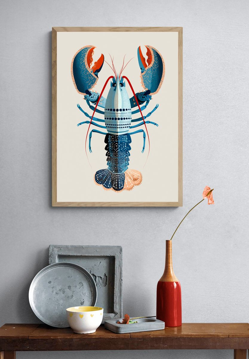 Blue Lobster Illustration Poster. — room view 3
