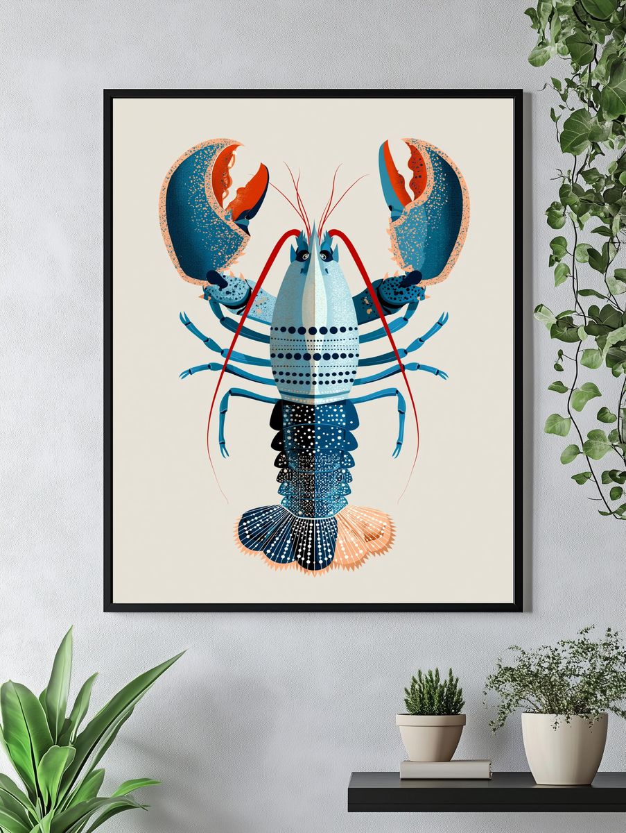 Blue Lobster Illustration Poster. — room view 4
