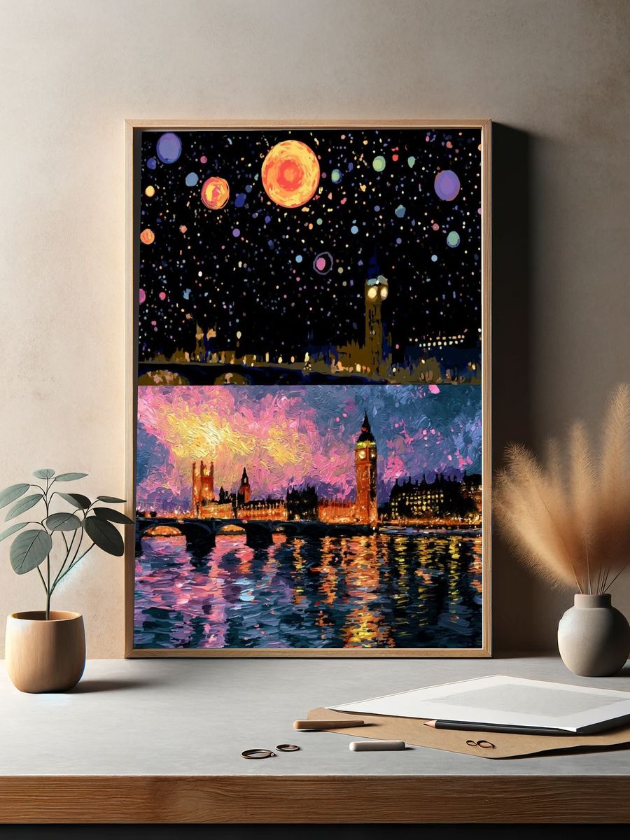 London Night Skyline — Fine-Art Print. — room view 2