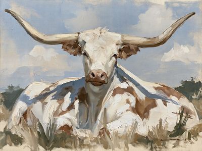 Longhorn Cattle Oil Painting Poster.