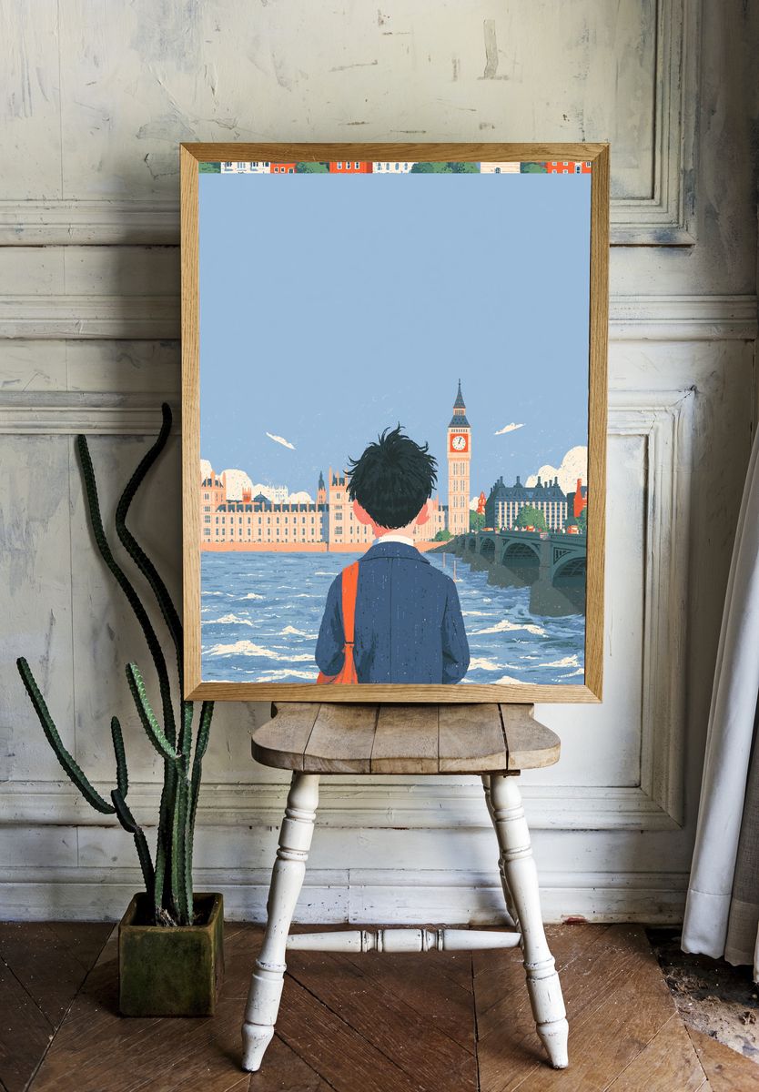 London River View Illustration Poster. room preview