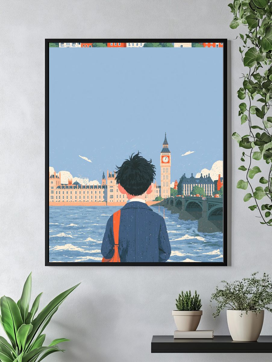 London River View Illustration Poster. — room view 4