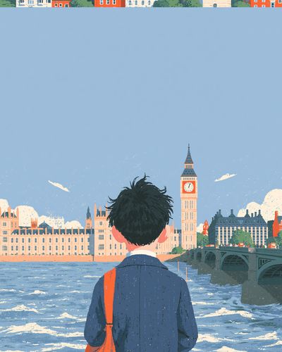 London River View Illustration Poster. poster