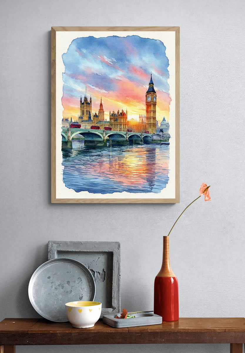 London Sunset Watercolor Print. — room view 3