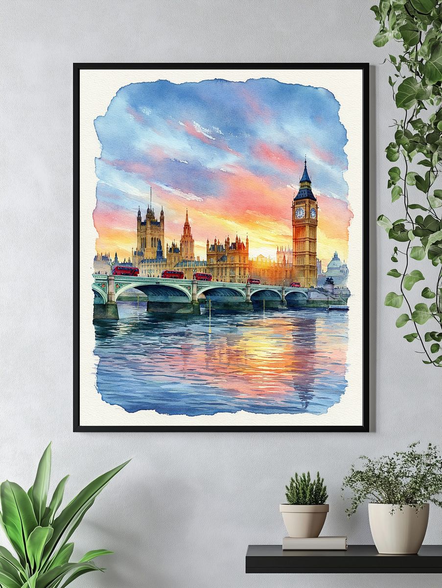London Sunset Watercolor Print. — room view 4