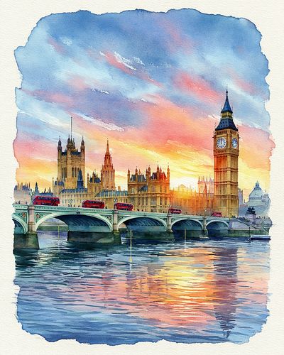 London Sunset Watercolor Print.