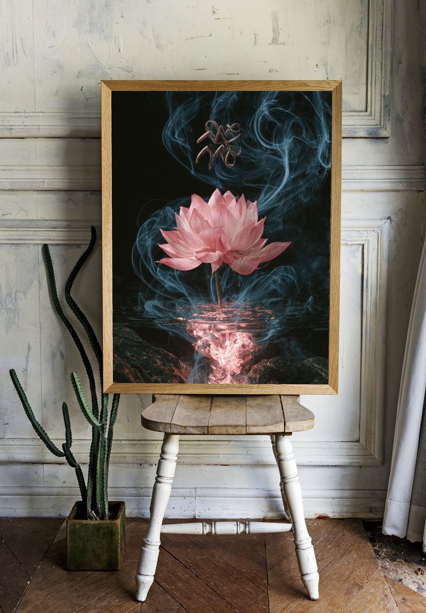 Lotus Smoke Surrealism Print. room preview