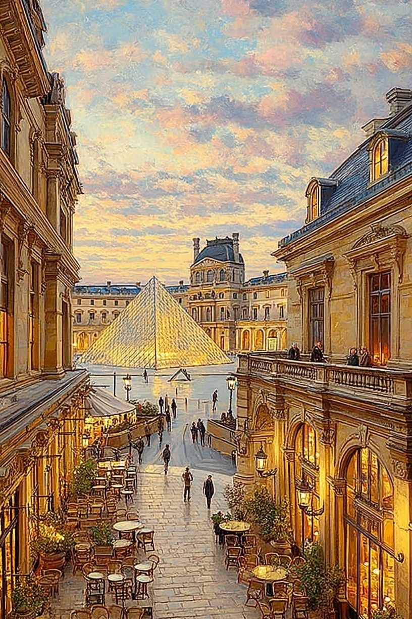 Louvre Pyramid at Sunset — Fine Art Print. poster — fine-art art