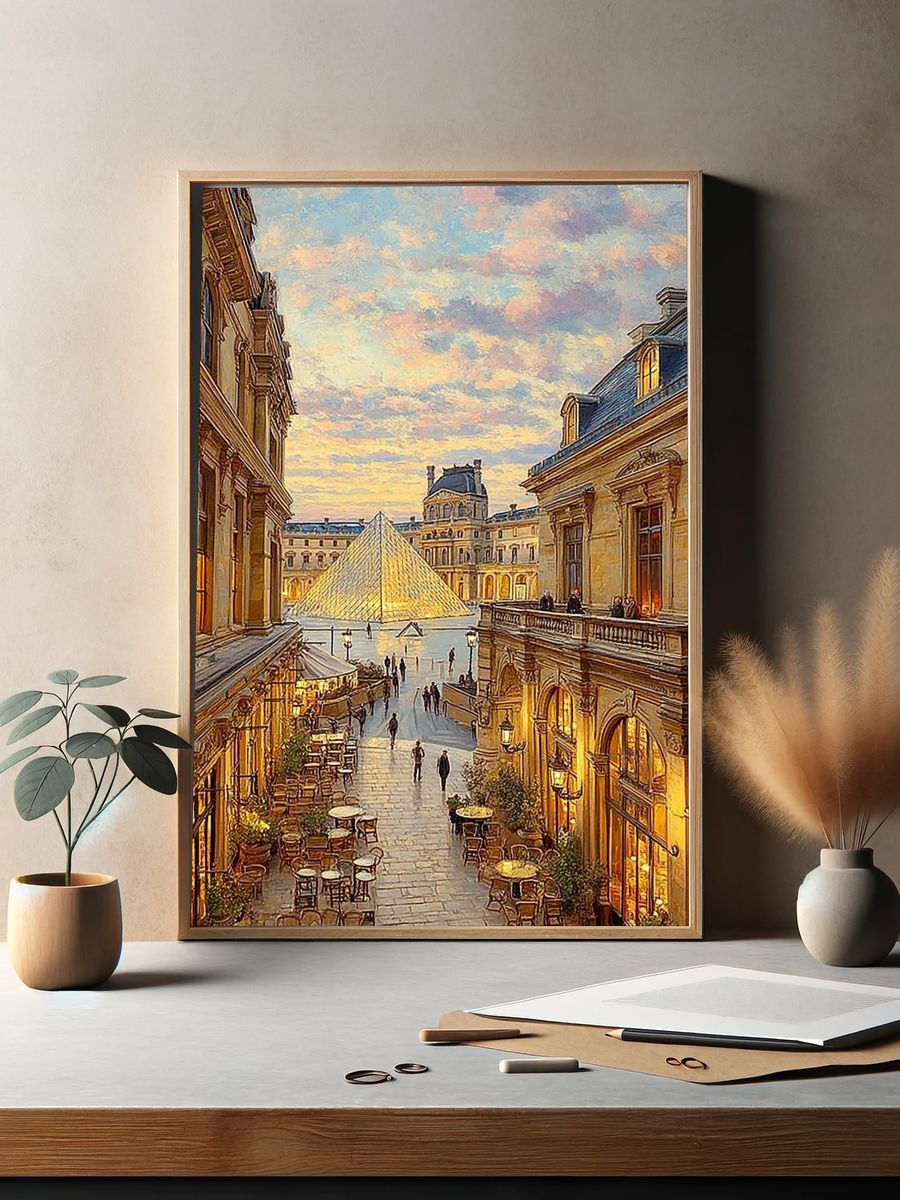 Louvre Pyramid at Sunset — Fine Art Print. — room view 2