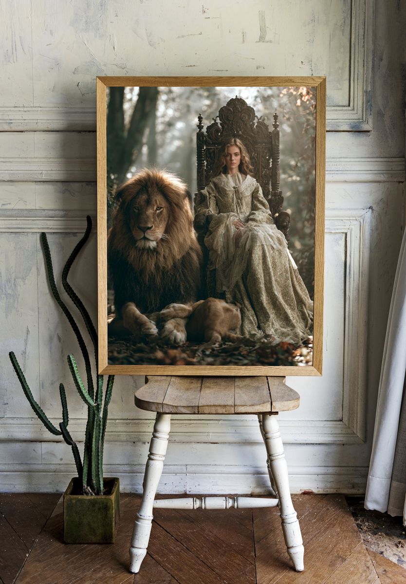 Lion and Queen Fantasy Poster. — room view 1