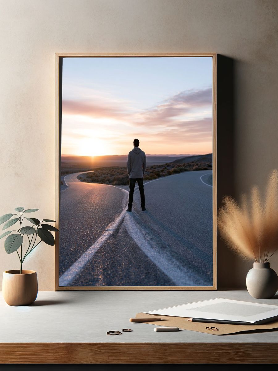 Lonely Road at Sunset Photography Poster. — room view 2