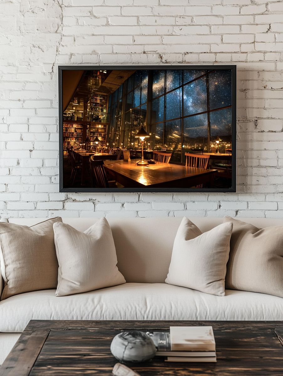 Library with Starry Night View — Photography Print. — room view 1