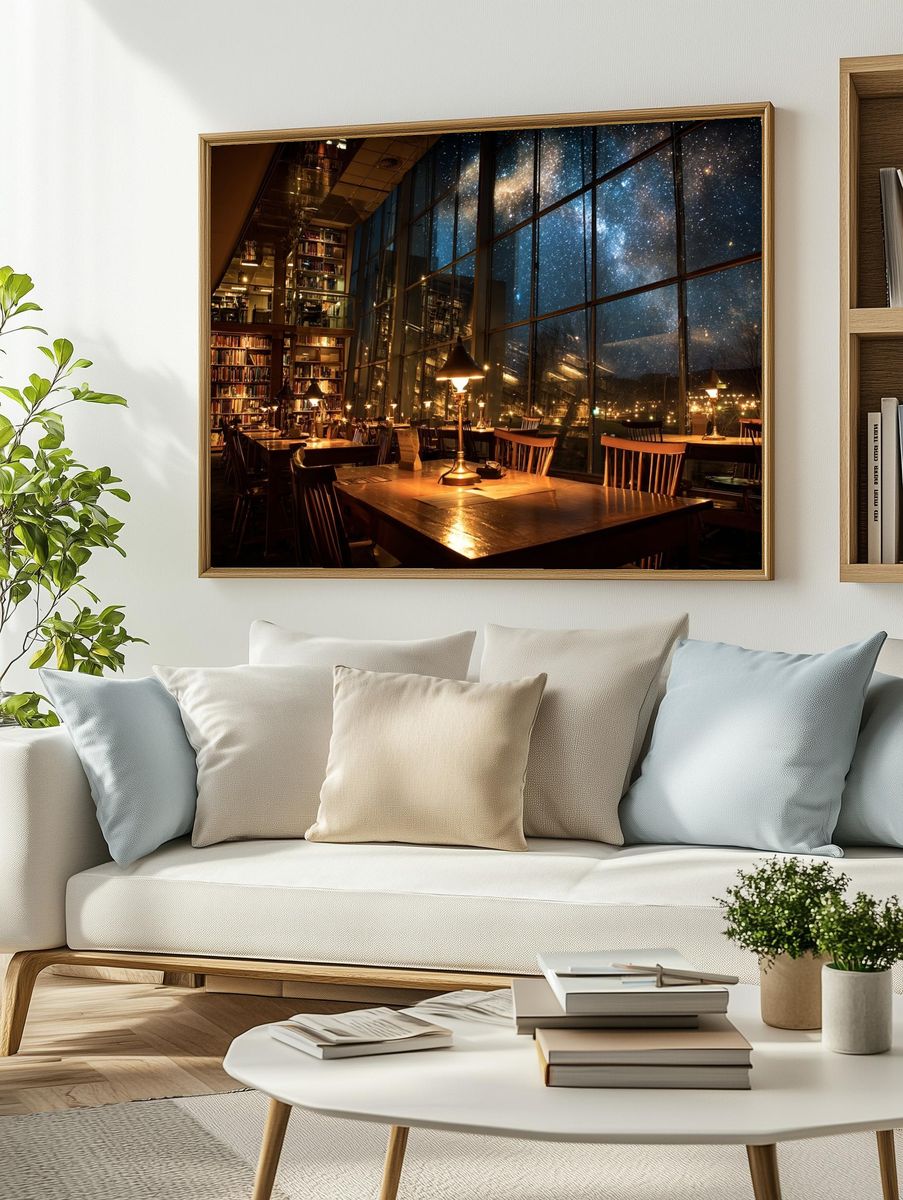 Library with Starry Night View — Photography Print. — room view 2