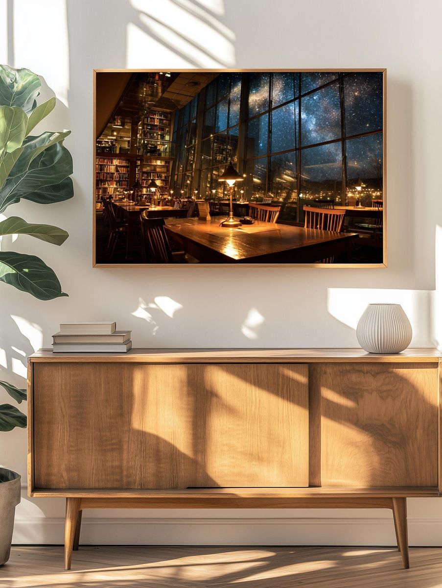 Library with Starry Night View — Photography Print. — room view 3