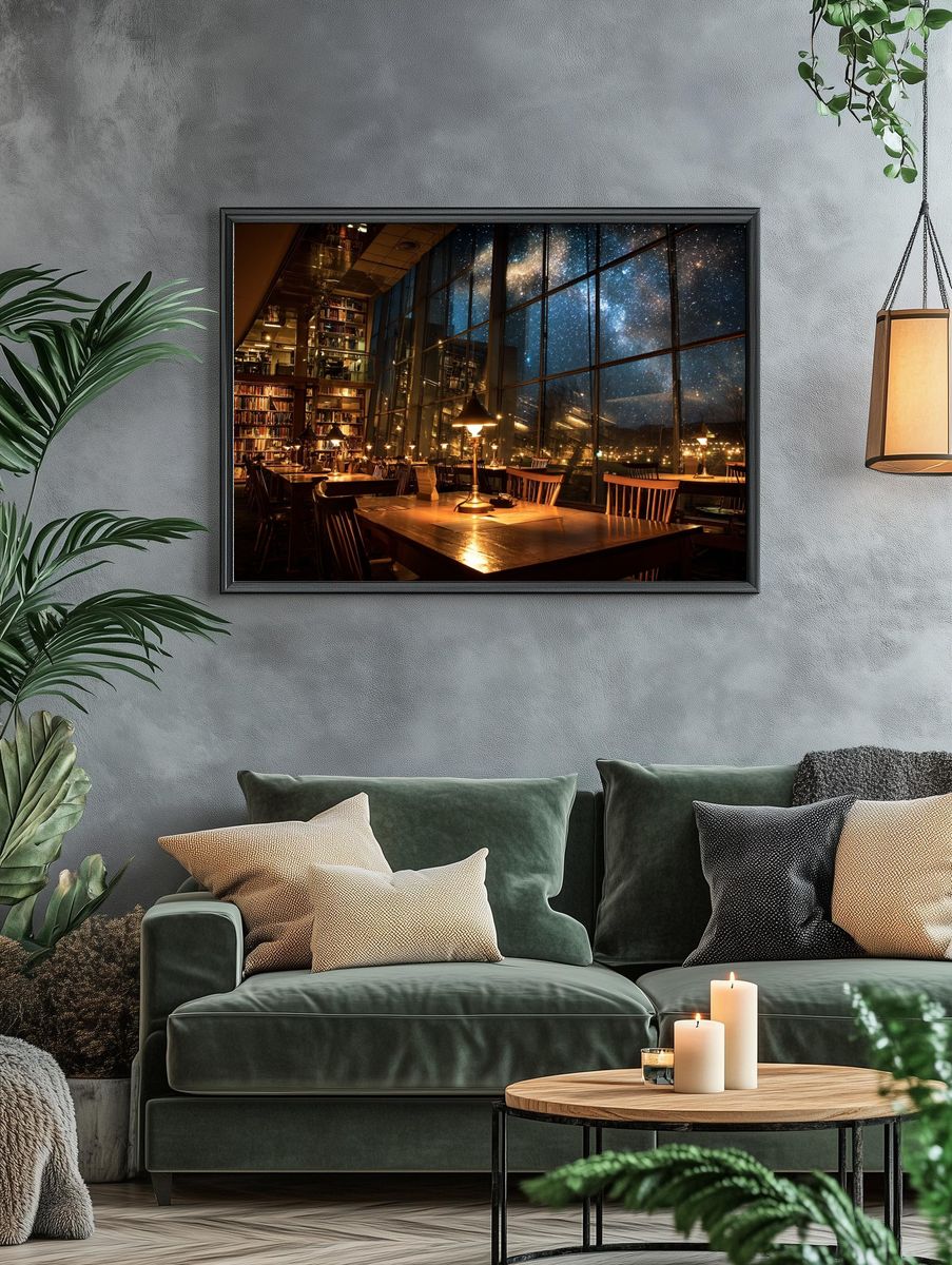 Library with Starry Night View — Photography Print. — room view 4
