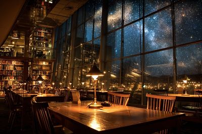 Library with Starry Night View — Photography Print. poster print
