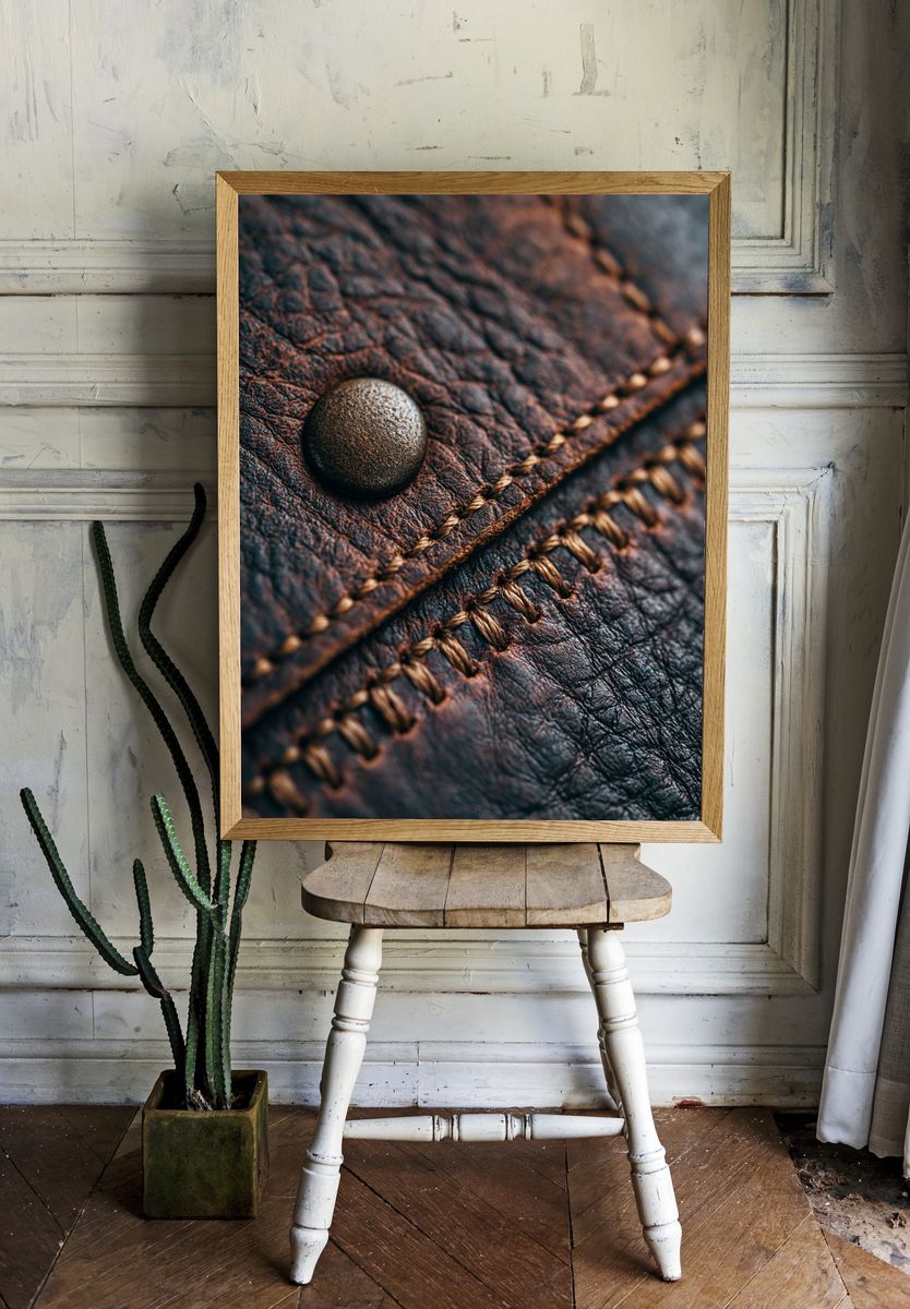 Leather Stitch Macro Photography Poster. room preview