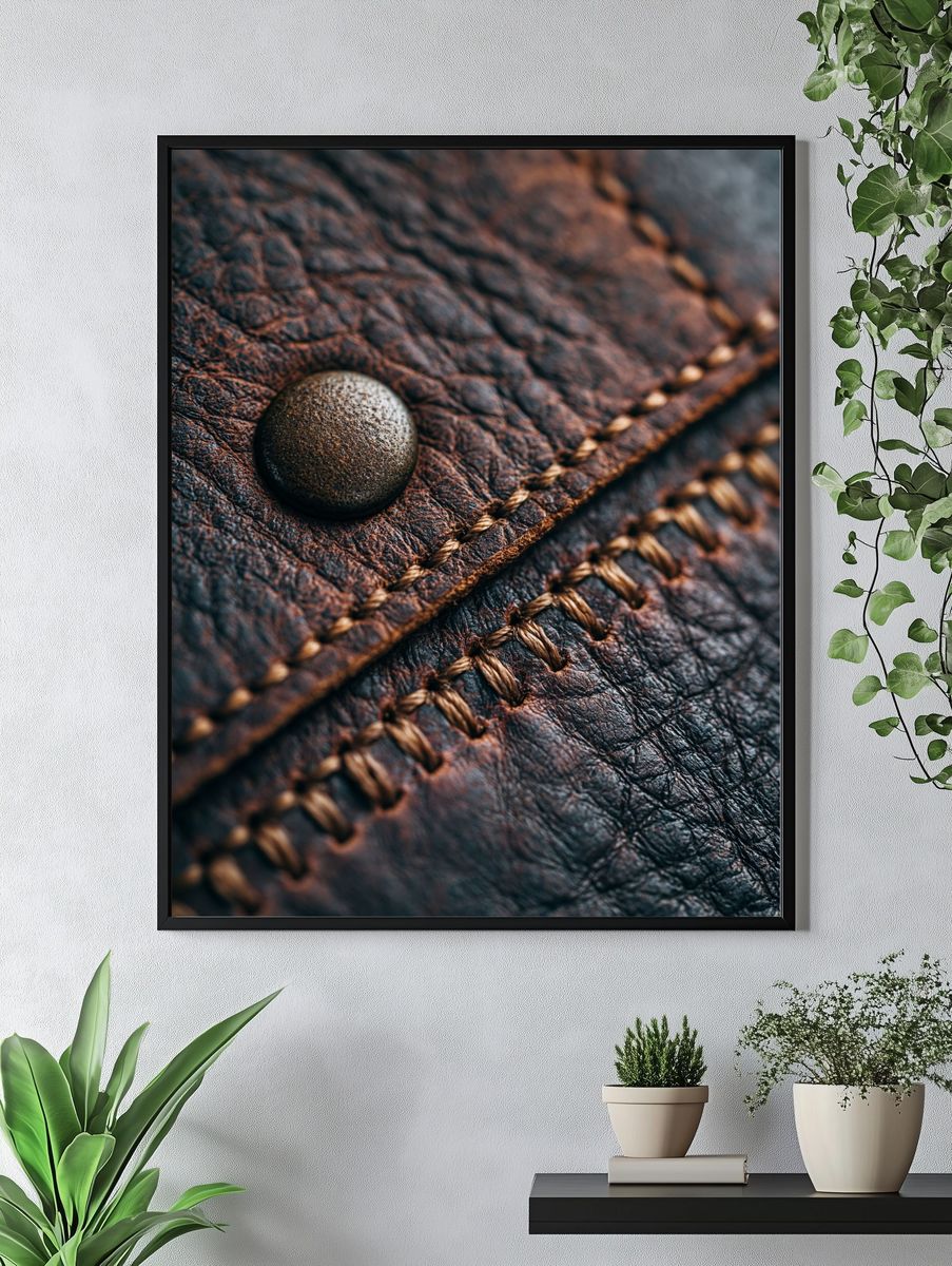 Leather Stitch Macro Photography Poster. — room view 4