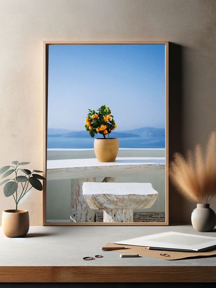 Orange tree view mountains Santorini. — room view 2