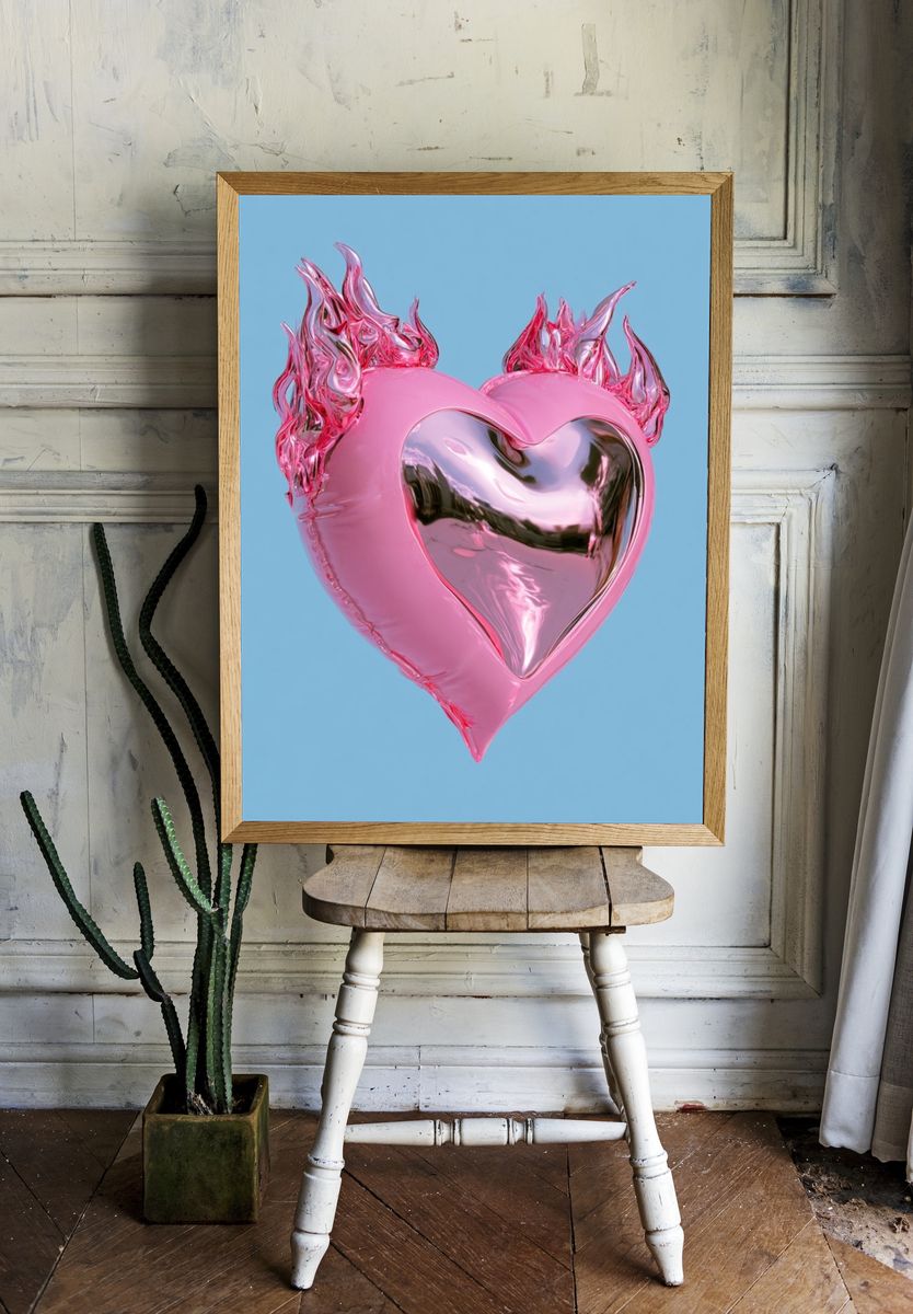 Flaming Pink Heart Typography Print. room preview