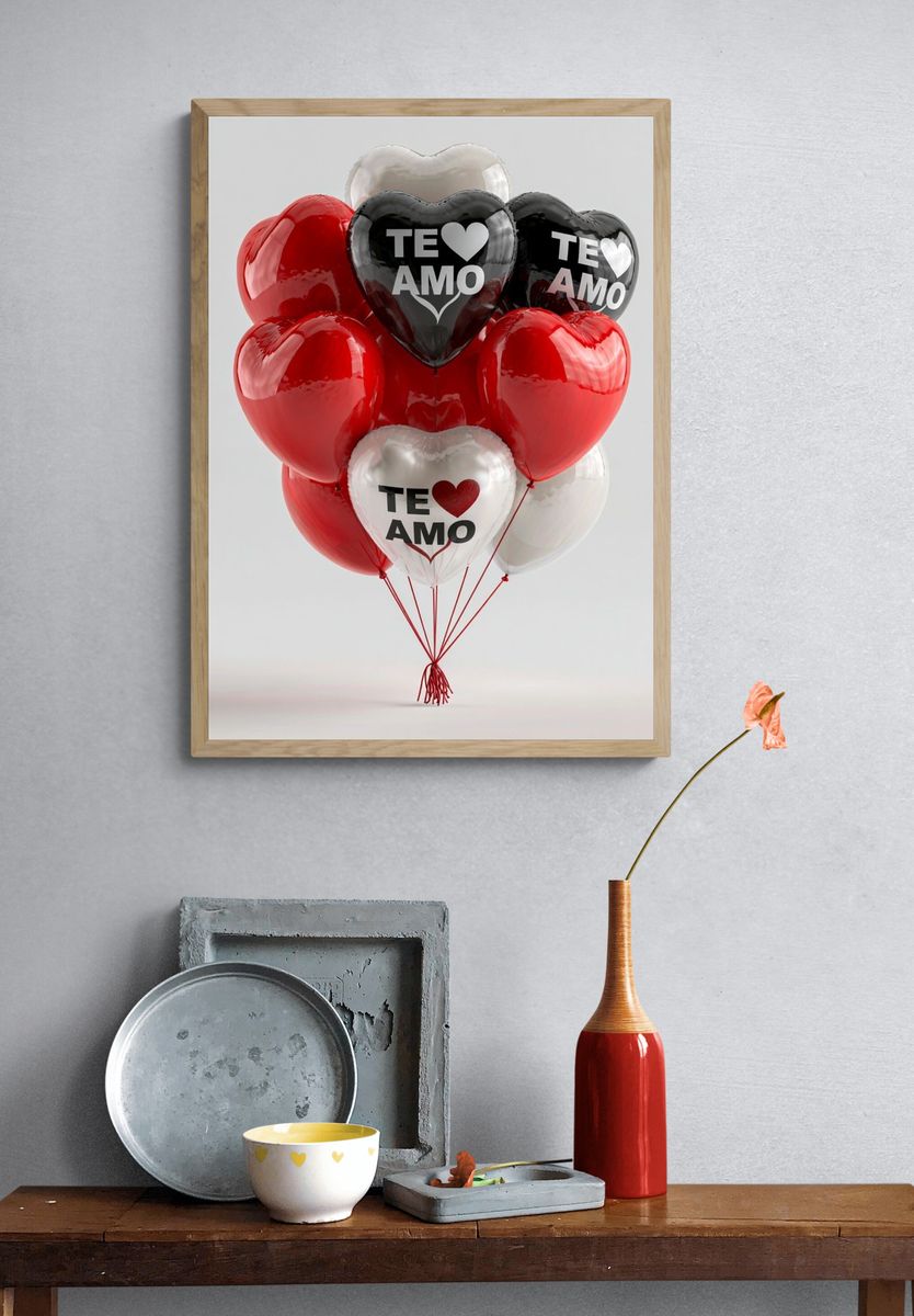 Te Amo Heart Balloons Poster. — room view 3