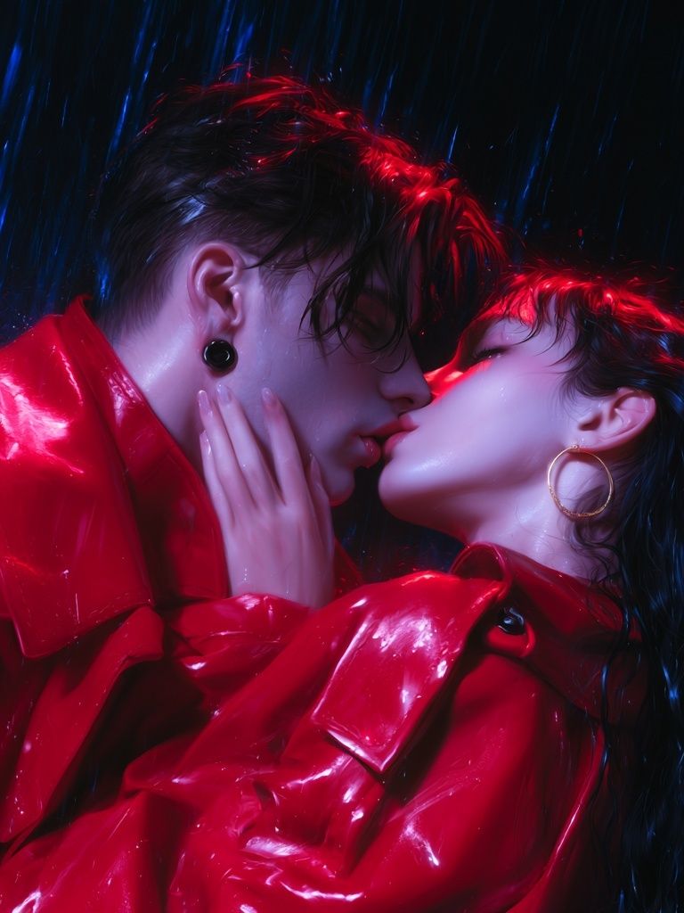 Neon Kiss Portrait Print. poster — love-romantic art