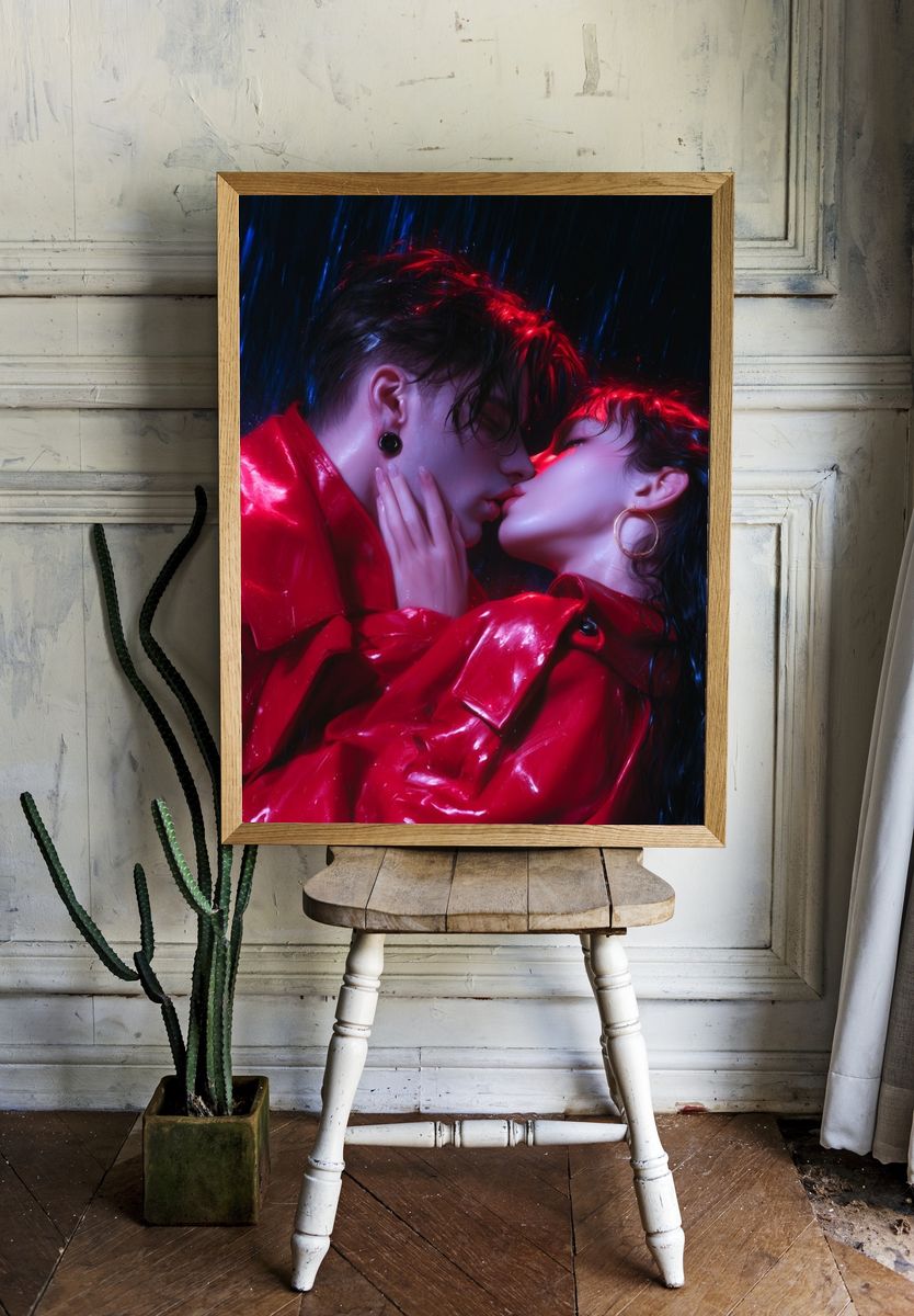 Neon Kiss Portrait Print. room preview