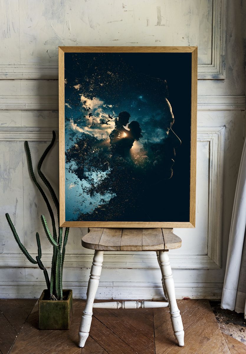 Dreamlike Lovers Silhouette Print. room preview