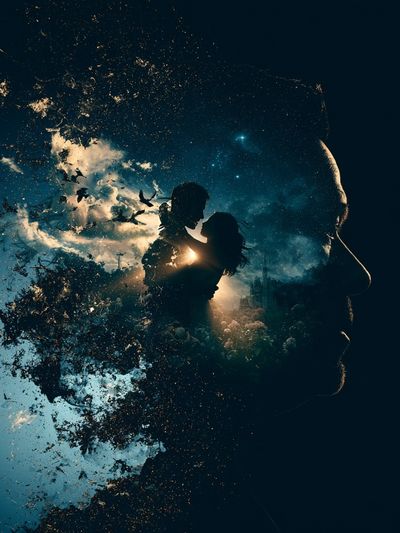 Dreamlike Lovers Silhouette Print.