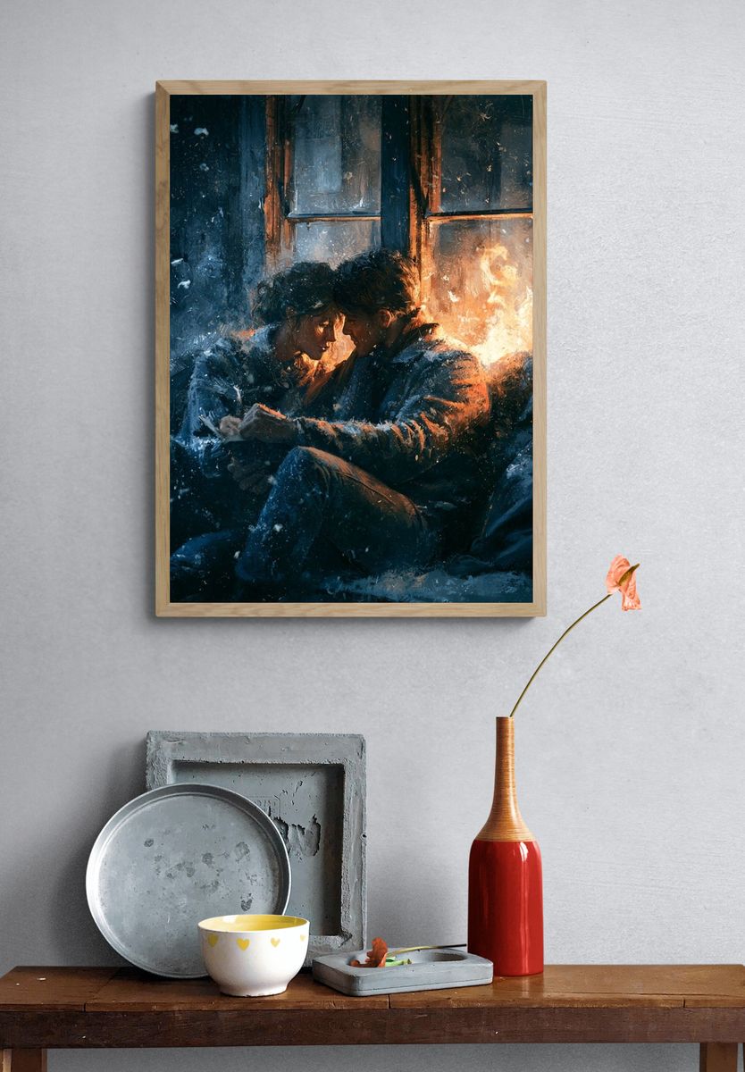 Winter Lovers by the Window Print. — room view 3