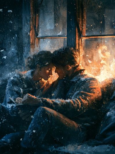 Winter Lovers by the Window Print. poster