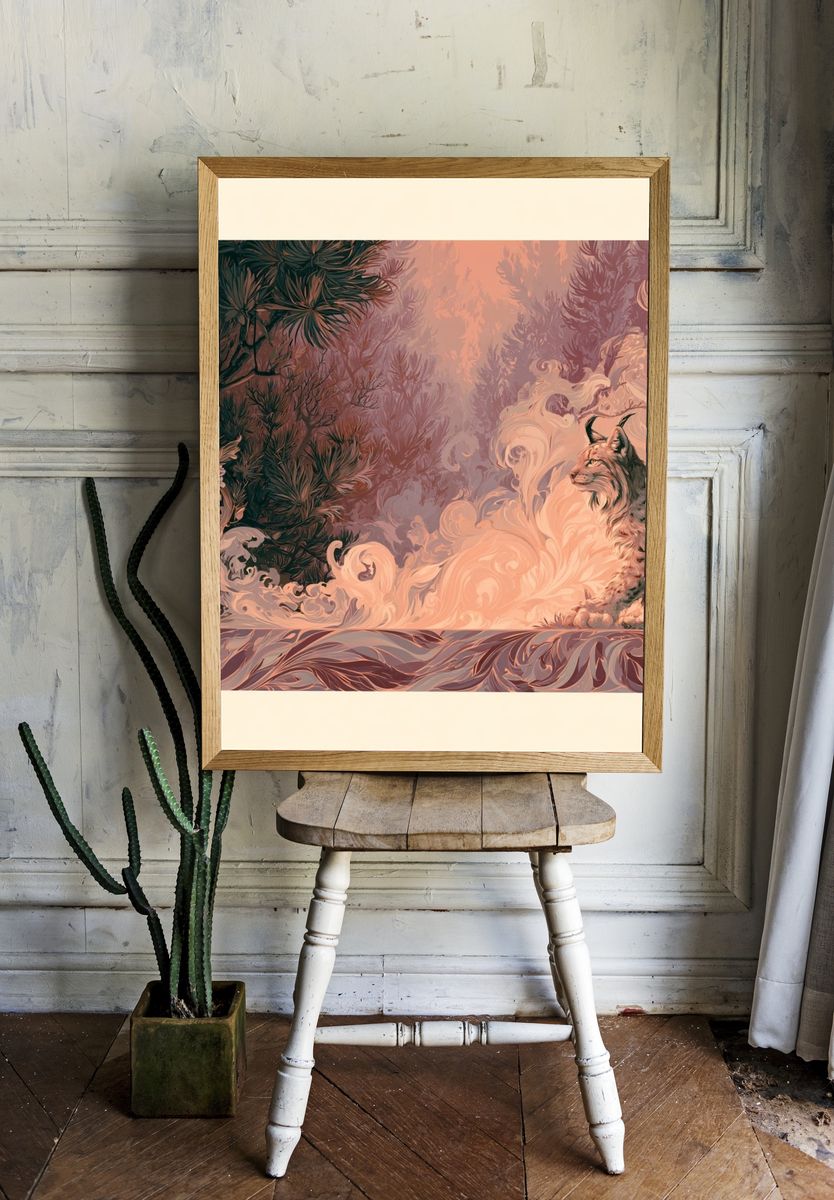 Lynx Forest Dreamscape Print. room preview