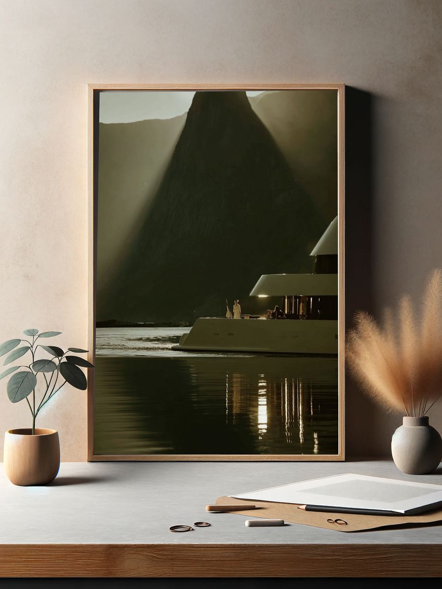 Luxury Yacht at Sunset — Photography Print. — room view 2