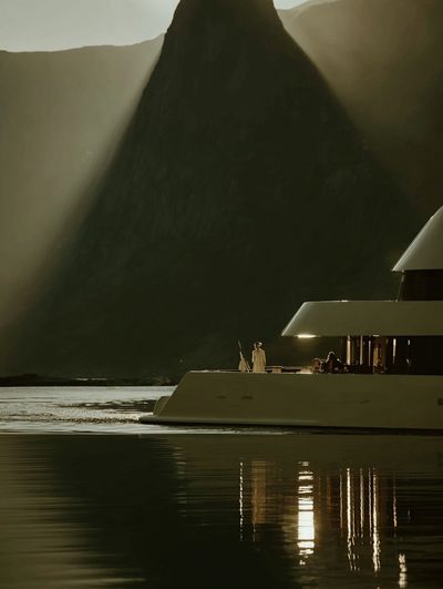 Luxury Yacht at Sunset — Photography Print. poster