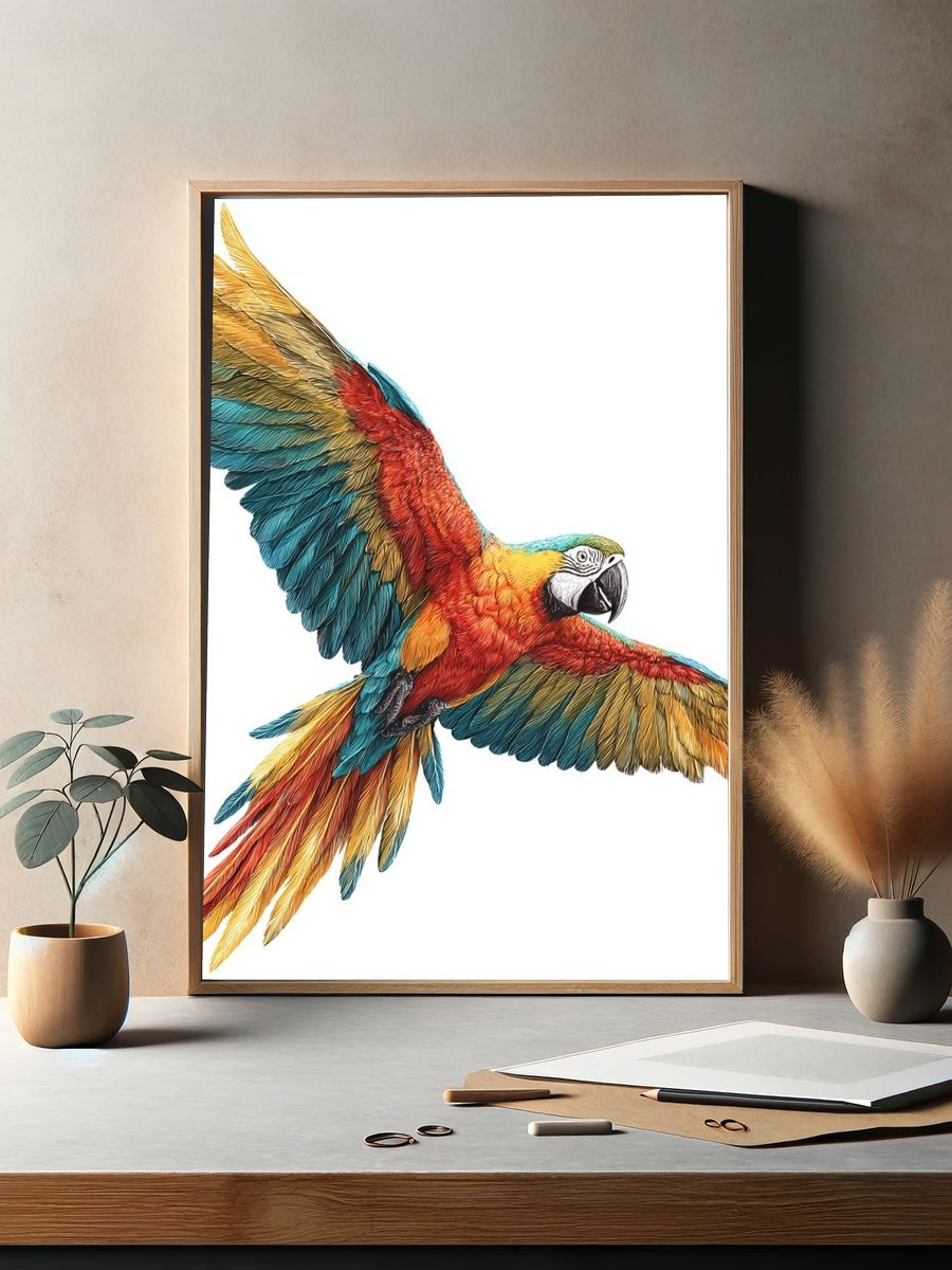 Colorful Macaw Illustration Poster. — room view 2