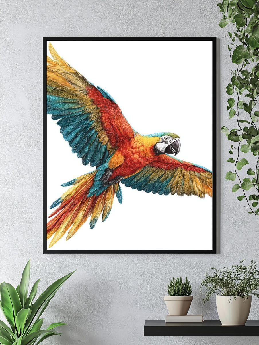 Colorful Macaw Illustration Poster. — room view 4