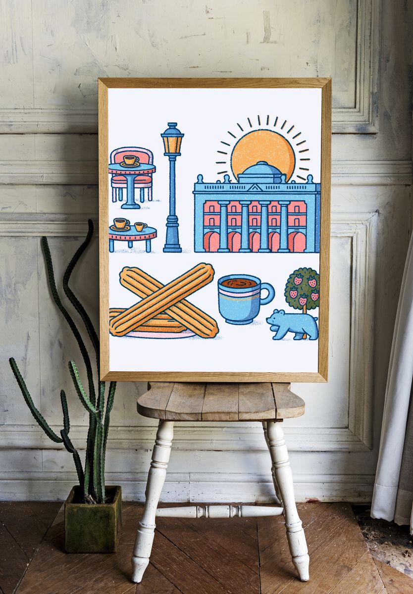 Madrid Icons Illustration Poster. — room view 1