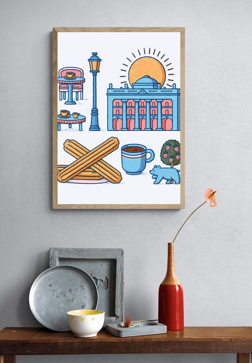 Madrid Icons Illustration Poster. — room view 3
