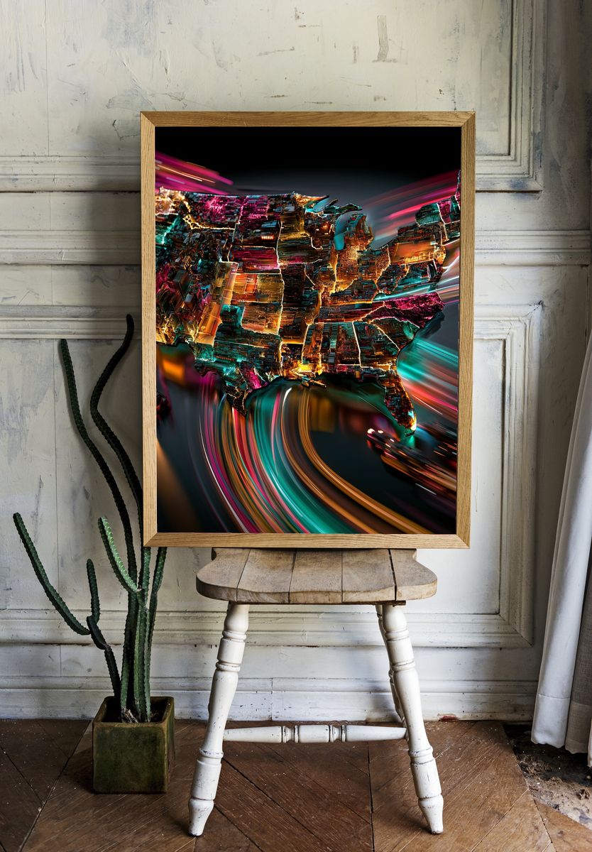 Neon USA Abstract Poster. room preview