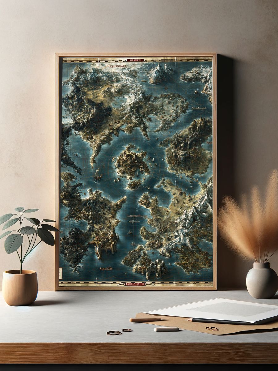 Fantasy Archipelago Map Print. — room view 2