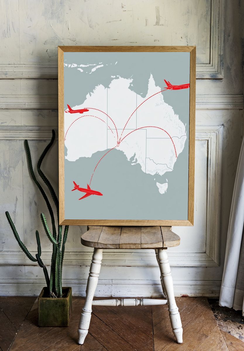 Australia Flight Routes Travel Print. room preview