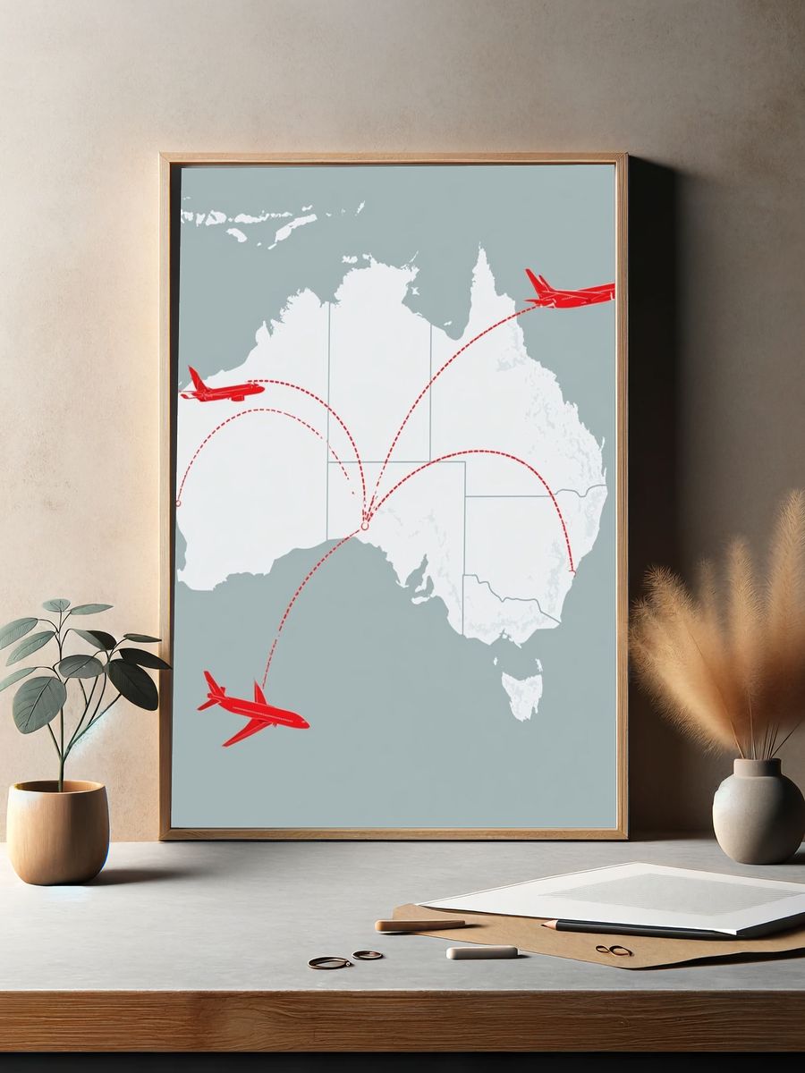 Australia Flight Routes Travel Print. — room view 2