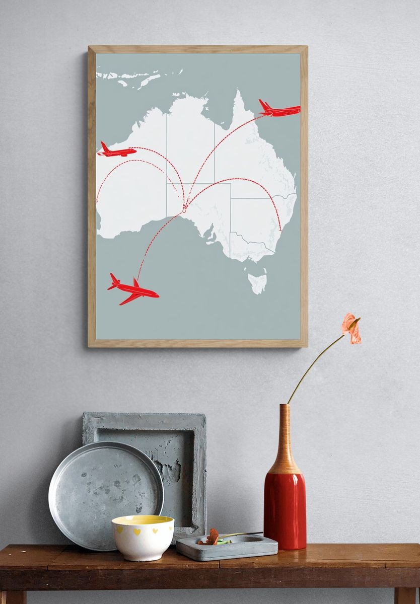 Australia Flight Routes Travel Print. — room view 3
