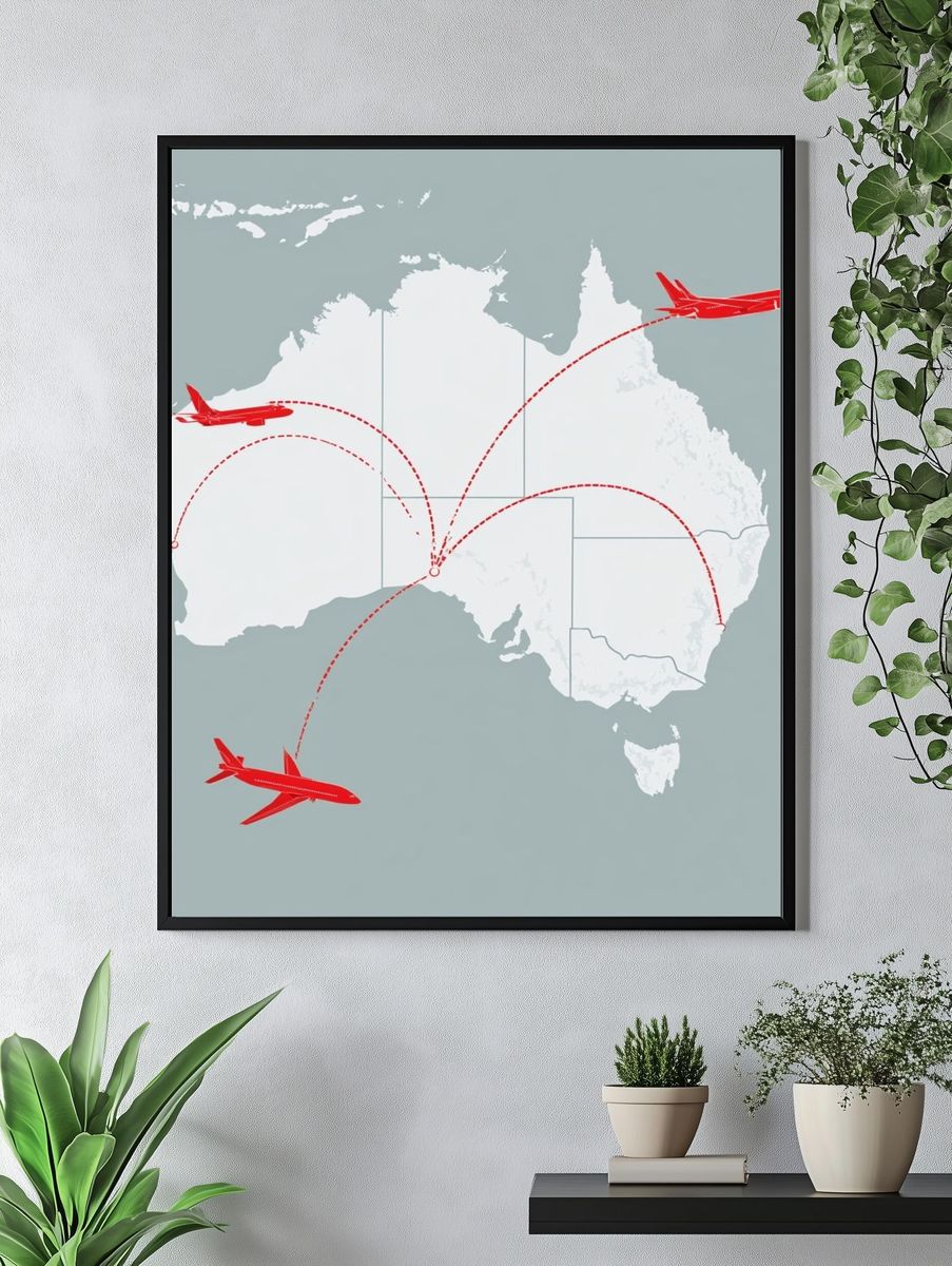 Australia Flight Routes Travel Print. — room view 4