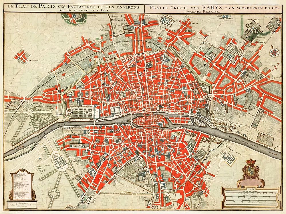 Plattegrond van Parijs (ca. 1721–1774). poster detail