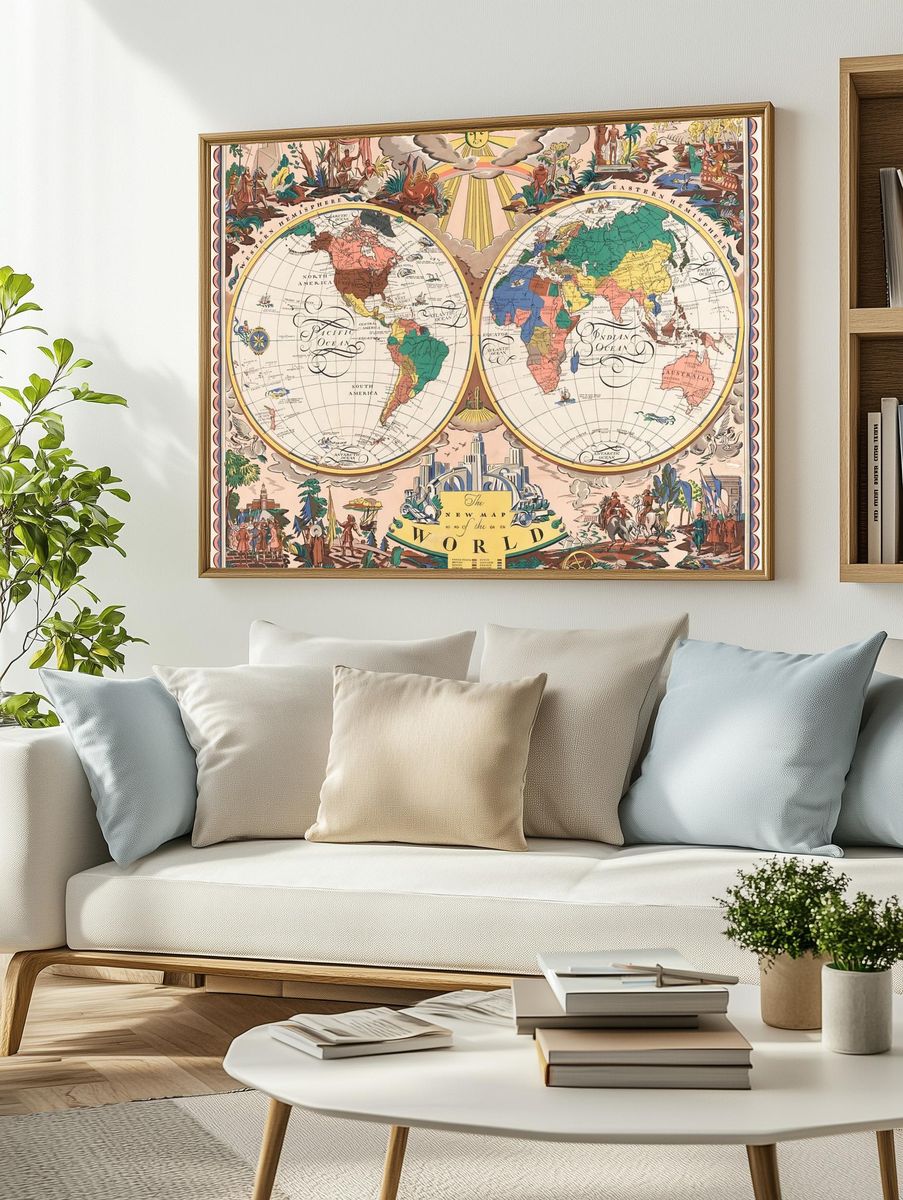 The New Map of the World — Vintage Print. — room view 2