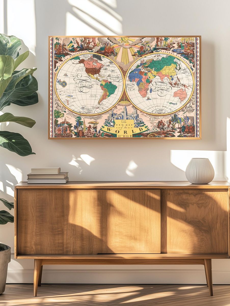 The New Map of the World — Vintage Print. — room view 3