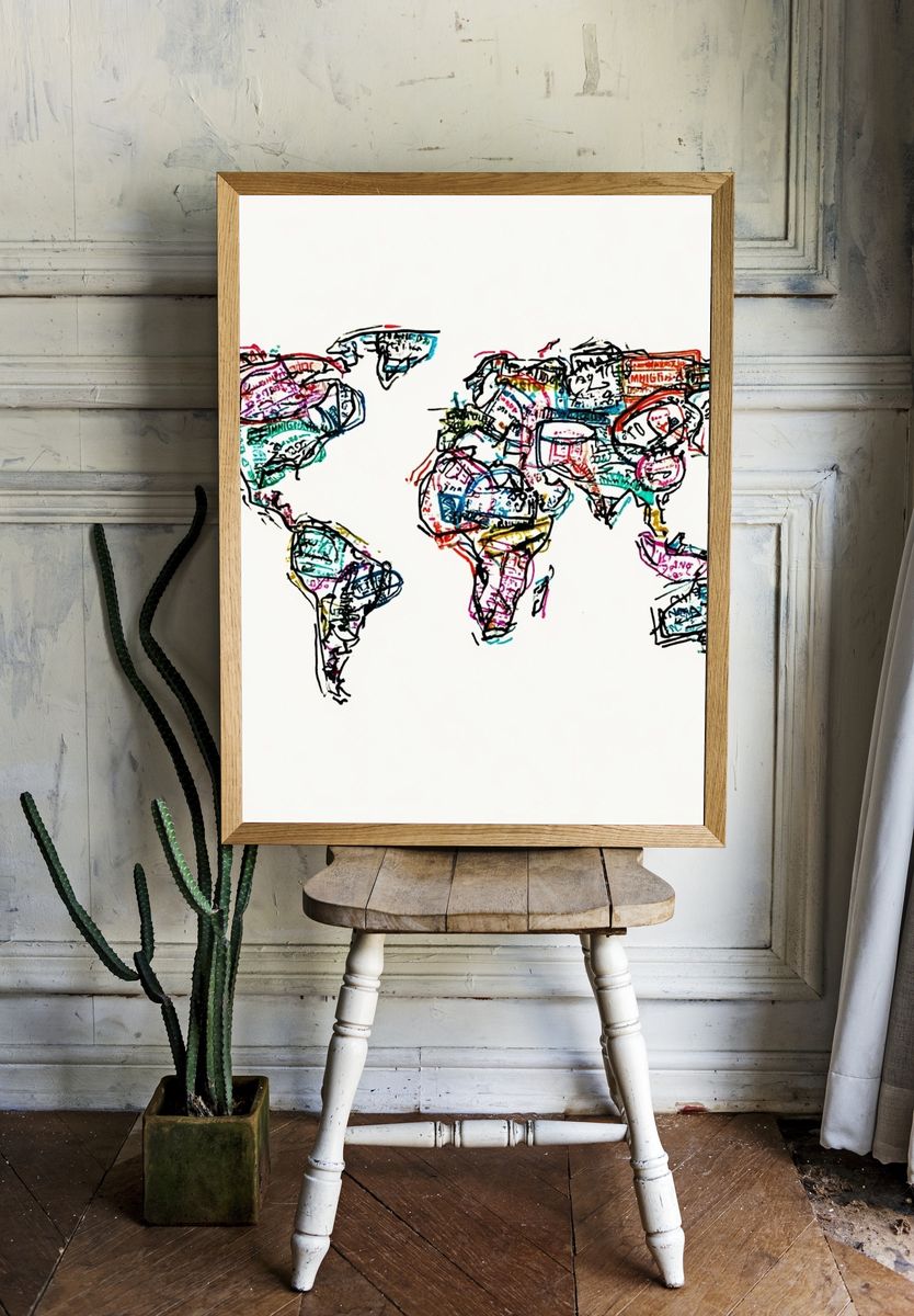 Hand-Drawn World Map Illustration Poster. — room view 1