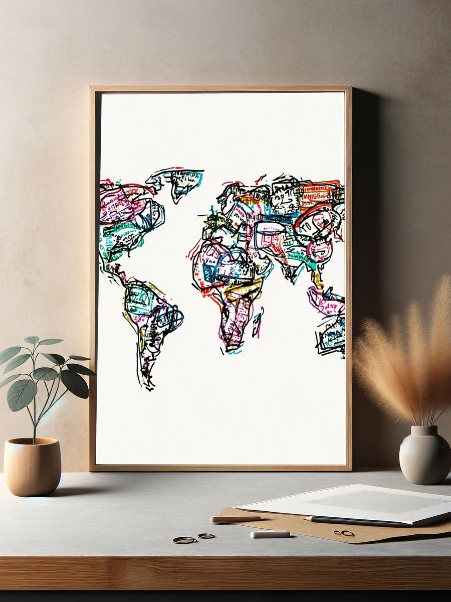 Hand-Drawn World Map Illustration Poster. — room view 2