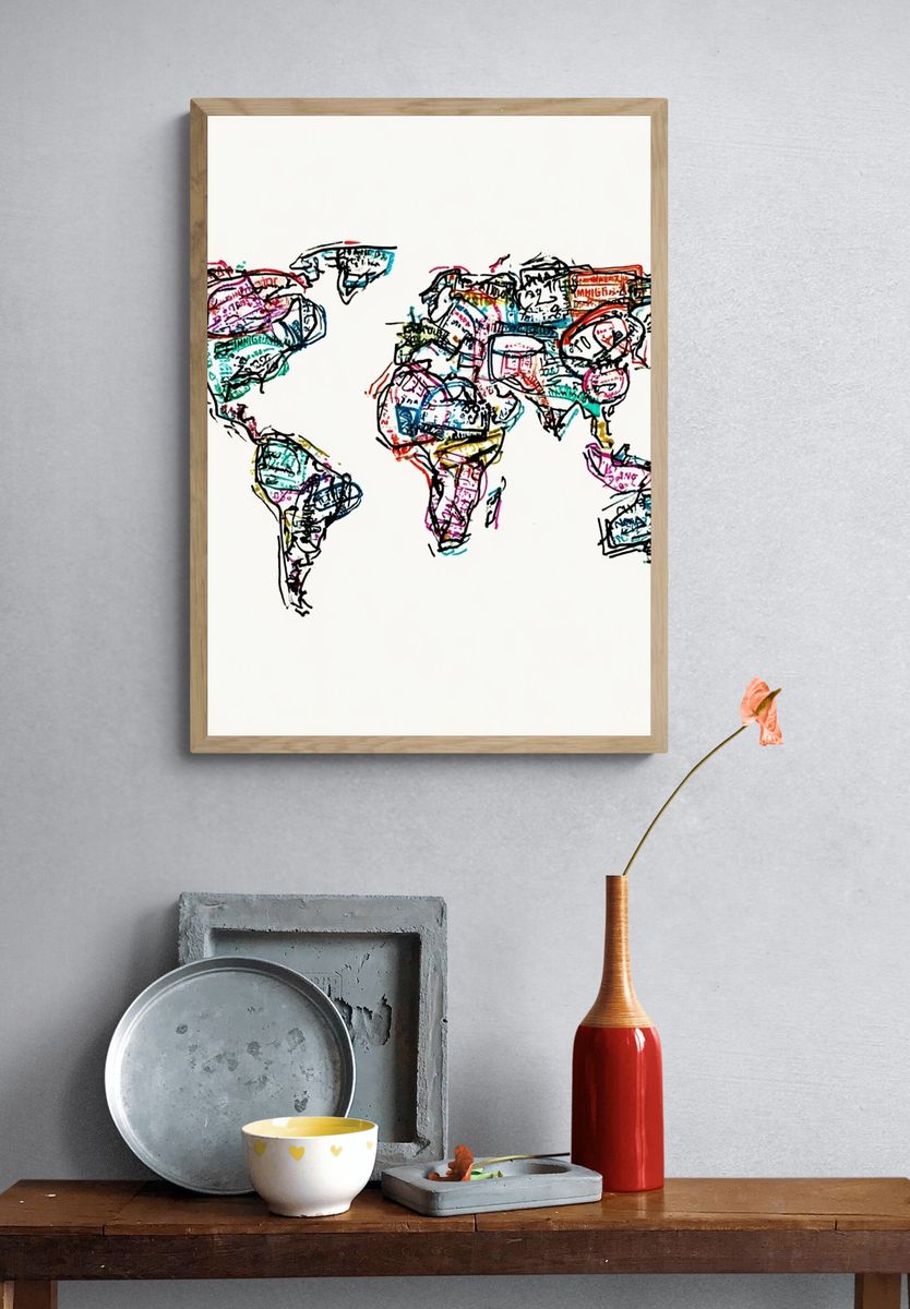 Hand-Drawn World Map Illustration Poster. — room view 3